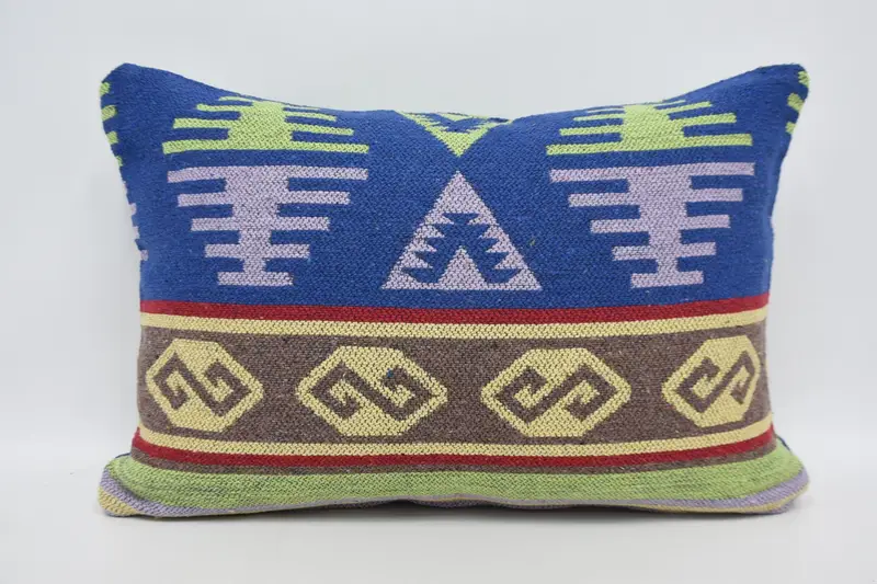 Ethnical Kilim Rug Pillow, Antique Pillows, Muted Pillow Case, Cushion Case, Boho Pillow Sham Cover, 16x24 Purple Pillow Cover - 5