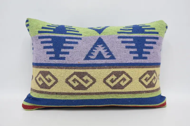 Ethnical Kilim Rug Pillow, Antique Pillows, Muted Pillow Case, Cushion Case, Boho Pillow Sham Cover, 16x24 Purple Pillow Cover - 1