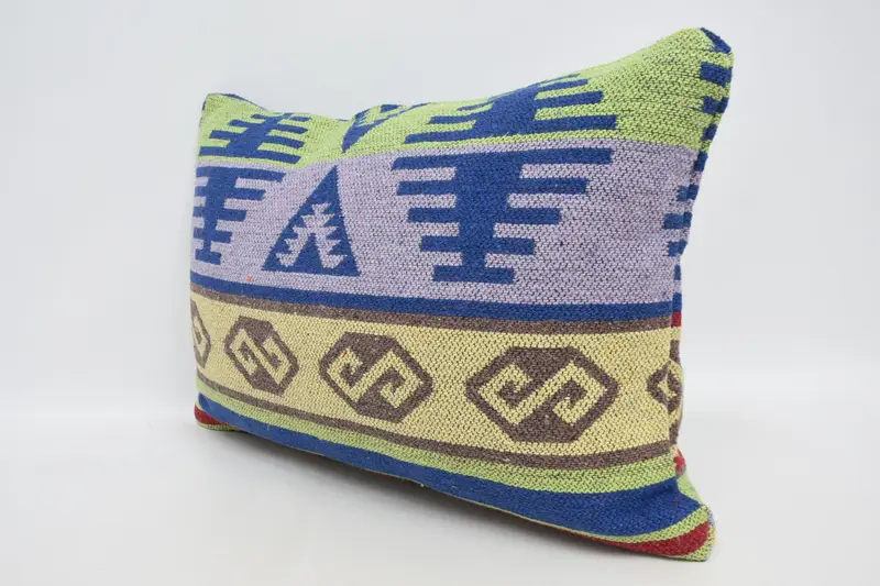 Ethnical Kilim Rug Pillow, Antique Pillows, Muted Pillow Case, Cushion Case, Boho Pillow Sham Cover, 16x24 Purple Pillow Cover - 4