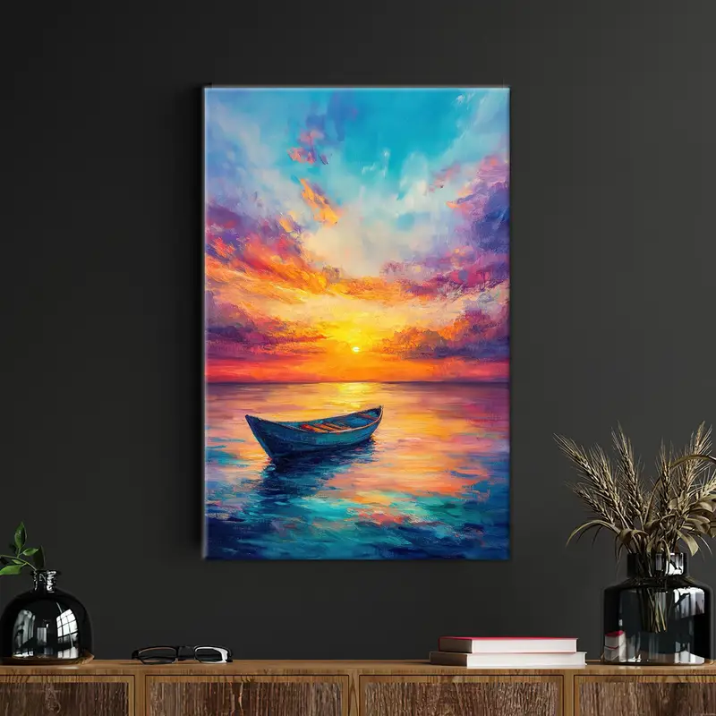 Elegante lienzo impreso con paisaje marino al atardecer - Decoración del hogar costero