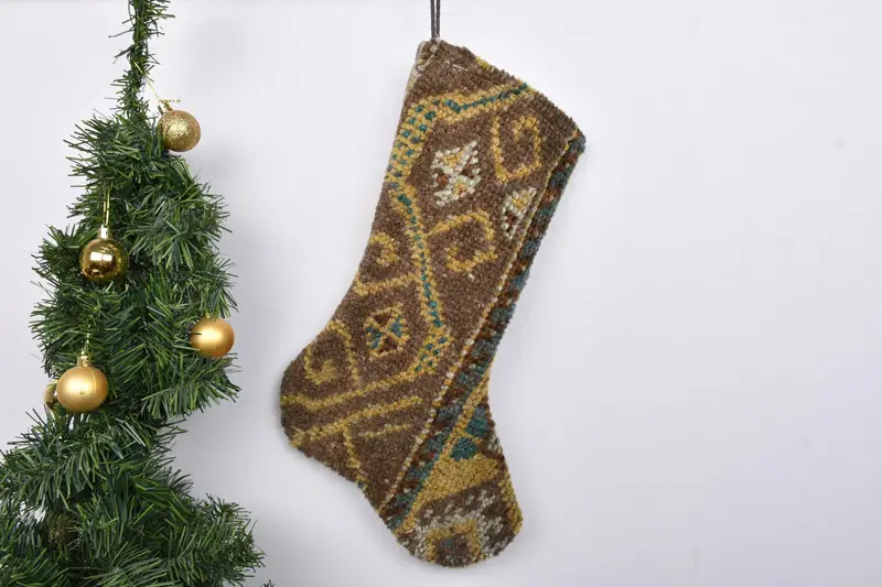 Festive Christmas Ornaments Pattern, 7 Inch Wide Kilim Christmas Stocking