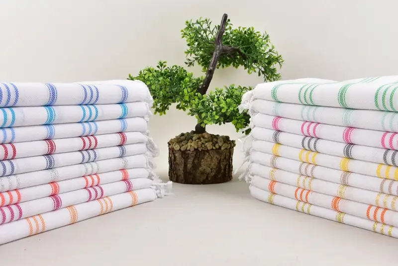 Doğum günü hediyesi, toplu sipariş havlu, monogramlı el havlu, yaz havlu, nedime hediyeleri, 40x24 pamuklu çizgili havlu, kişiselleştirilmiş bulaşık havlu - 3