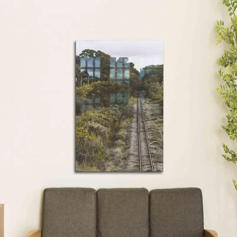 Vidrio impreso elegante: diseño de paisaje de bosque ferroviario