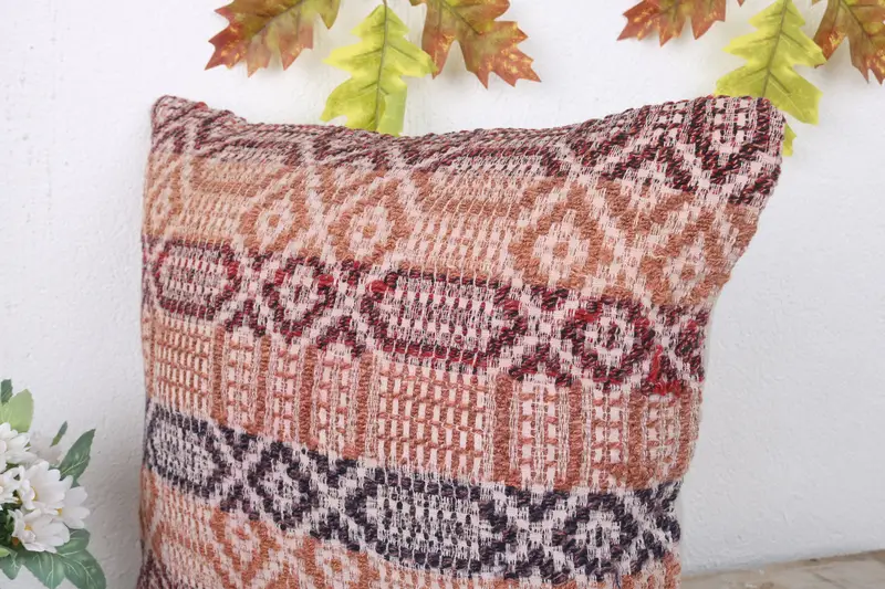 Ethnical Kilim Rug Pillow, Wholesale Cushion Cover, 16x16 Red Cushion, Christmas Cushion Cover, Pillow Cover, Pillow for Couch, Gift Pillow - 5