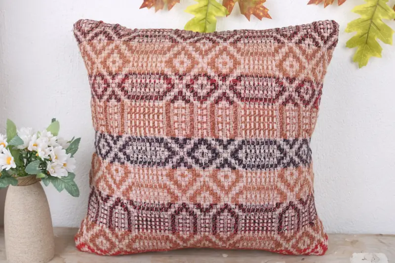 Ethnical Kilim Rug Pillow, Wholesale Cushion Cover, 16x16 Red Cushion, Christmas Cushion Cover, Pillow Cover, Pillow for Couch, Gift Pillow - 2