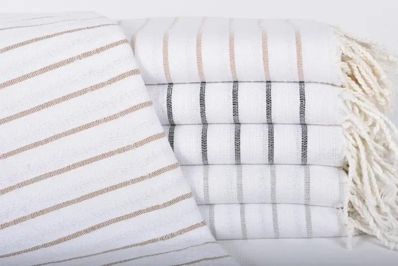 Monogrammed Beach Towel, Personalized Turkish Cotton Beige Striped, 70x40 Inches