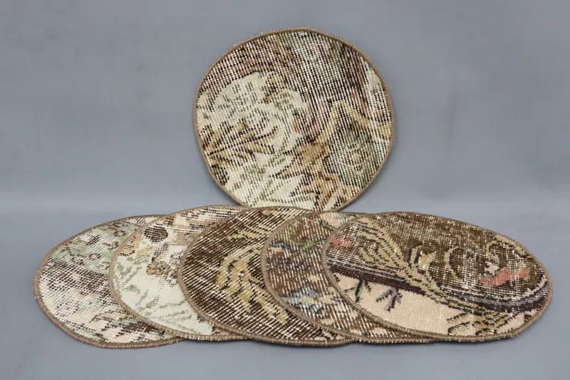 Bohemian Circle Placemats, Brown & Beige Cotton Wool Dining Accessory