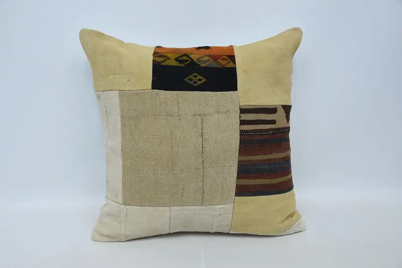 Turkish Gift Pillow Case, Beige 28x28 inch Pillow Sham, Office Striped Cushion - 1
