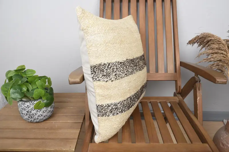 Cushion, Pillow for Sofa, Antique Pillows, Boho Chic Cushion Case, Kilim Cushion Sham, 20x20 Beige Cushion Cover, Sofa Bolster Cushion Case - 2