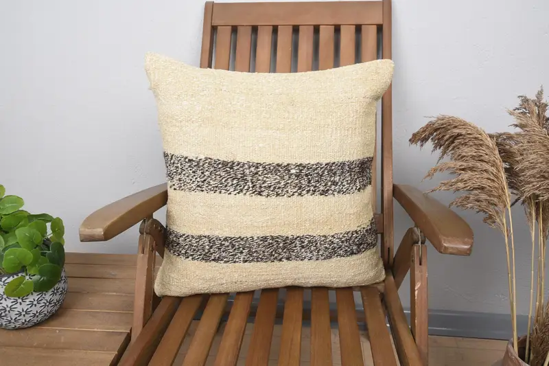 Cushion, Pillow for Sofa, Antique Pillows, Boho Chic Cushion Case, Kilim Cushion Sham, 20x20 Beige Cushion Cover, Sofa Bolster Cushion Case - 1