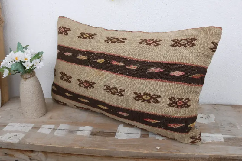 Pillow Case, 12x20 Beige Pillow Cover, Vintage Kilim Pillow, Handmade Kilim Cushion, Home Decor Pillow, Customized Pillow - 4
