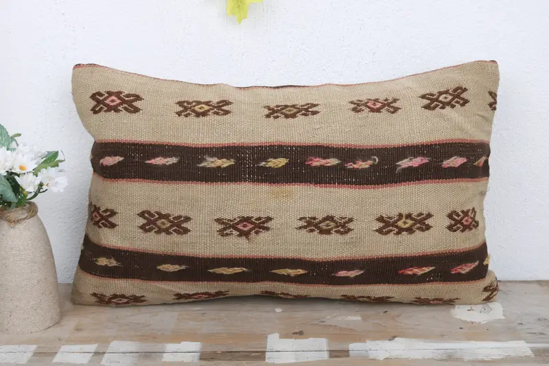 Pillow Case, 12x20 Beige Pillow Cover, Vintage Kilim Pillow, Handmade Kilim Cushion, Home Decor Pillow, Customized Pillow - 2