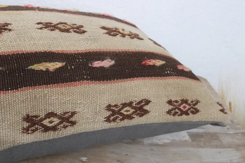 Pillow Case, 12x20 Beige Pillow Cover, Vintage Kilim Pillow, Handmade Kilim Cushion, Home Decor Pillow, Customized Pillow - 6