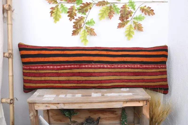 16x48 Red Pillow Sham, Nautical Throw Pillow Sham, Boho Pillow, Pillow, Kilim Pillow Cover, Vintage Kilim Pillow, Office Chair Cushion Case - 1
