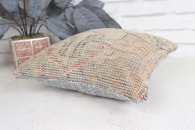 Pillow Case, Kilim Cushion Sham, 12x12 Beige Cushion Case, Tapestry Pillow Case, Vintage Pillow, Oriental Cushion, Kilim Pillow - 6