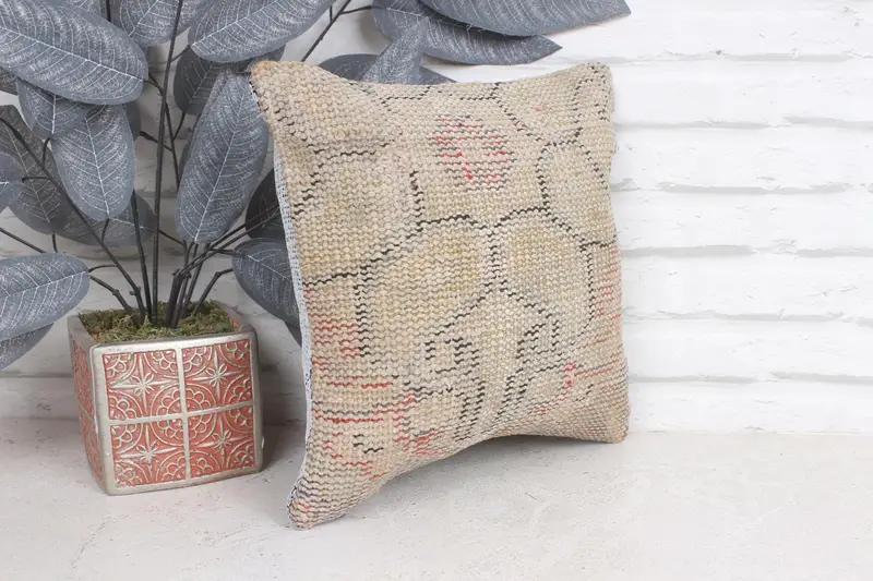 Pillow Case, Kilim Cushion Sham, 12x12 Beige Cushion Case, Tapestry Pillow Case, Vintage Pillow, Oriental Cushion, Kilim Pillow - 4