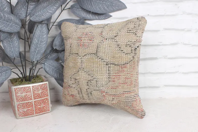 Pillow Case, Kilim Cushion Sham, 12x12 Beige Cushion Case, Tapestry Pillow Case, Vintage Pillow, Oriental Cushion, Kilim Pillow - 3