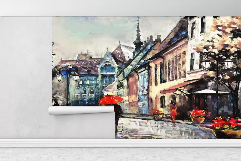Wall Paper Peel and Stick, Modern Wall Paper, 3d Wall Paper, Lovers Under The Red Umbrella, Romantic Couple Mural, - 1
