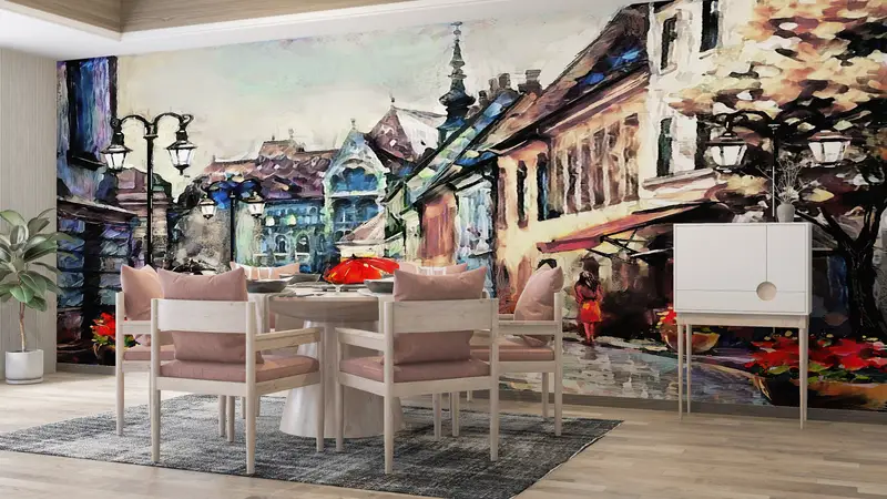 Wall Paper Peel and Stick, Modern Wall Paper, 3d Wall Paper, Lovers Under The Red Umbrella, Romantic Couple Mural, - 3