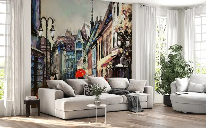 Wall Paper Peel and Stick, Modern Wall Paper, 3d Wall Paper, Lovers Under The Red Umbrella, Romantic Couple Mural, - 9
