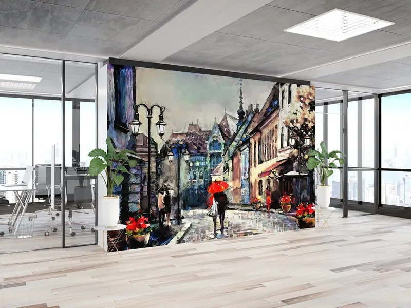 Wall Paper Peel and Stick, Modern Wall Paper, 3d Wall Paper, Lovers Under The Red Umbrella, Romantic Couple Mural, - 2