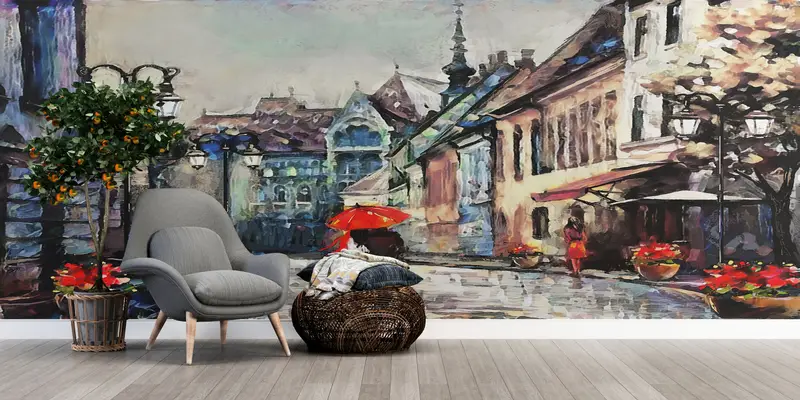 Wall Paper Peel and Stick, Modern Wall Paper, 3d Wall Paper, Lovers Under The Red Umbrella, Romantic Couple Mural, - 8