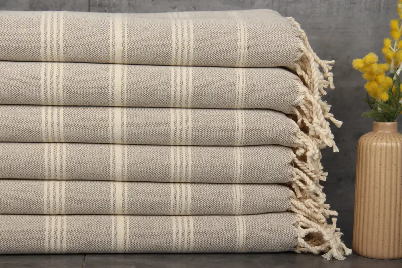 Hair Drying Turkish Tea Towel, Brown Striped, 24x38 Inches