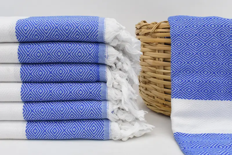 Turkish Towel Personalized Hand Bath, Blue Organic Cotton, 70x40 Inches