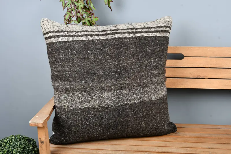 Square Throw Cushion, Pet Pillow, Vintage Pillow, Cushion Case, 28x28 Brown Pillow Case, Kilim Cushion Sham, Vintage Kilim Pillow - 1