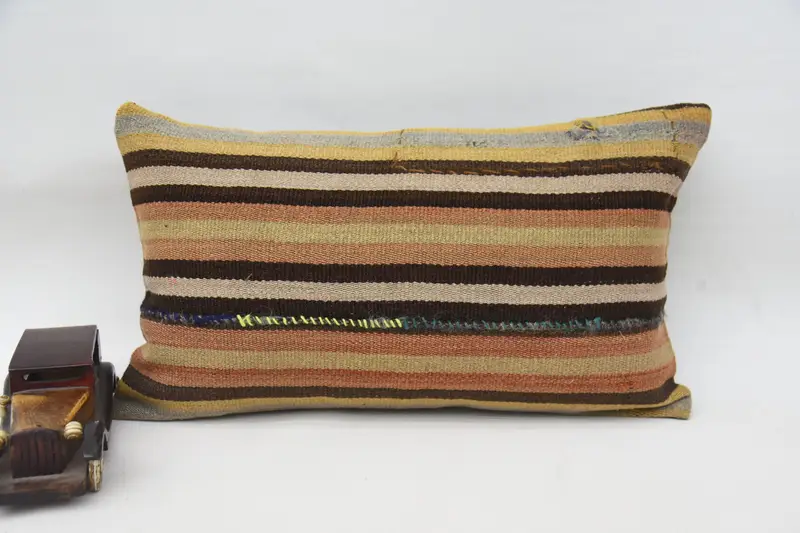 Wool Contemporary Throw Pillow Cover, Seasonal Gift Red Striped Antique Pillowcase - 1