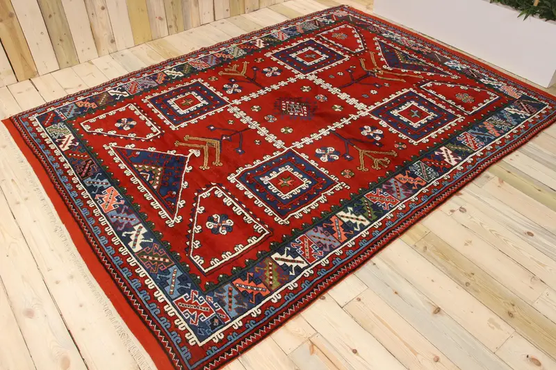 6.8x9.4 ft Turkish Rug, Vintage Large Rug, Red Floral Wool Rug - 1