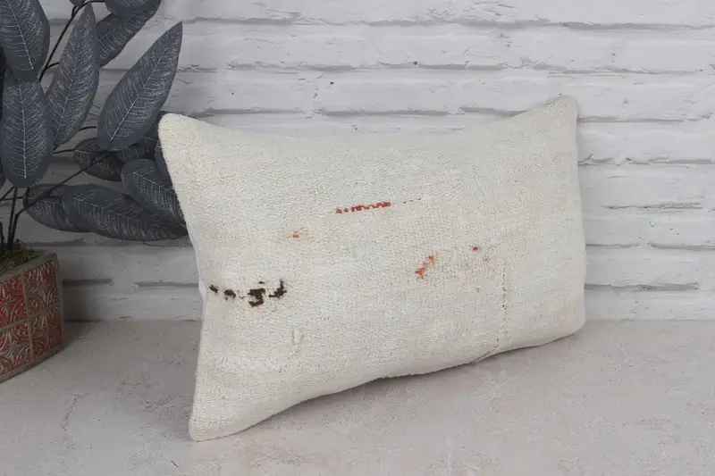 Kilim Pillow Cover, 12x20 White Cushion Cover, Turkish Bench Cushion, Muted Cushion, Turkish Pillow, Pillow Cover, Boho Pillow Sham Cover - 3