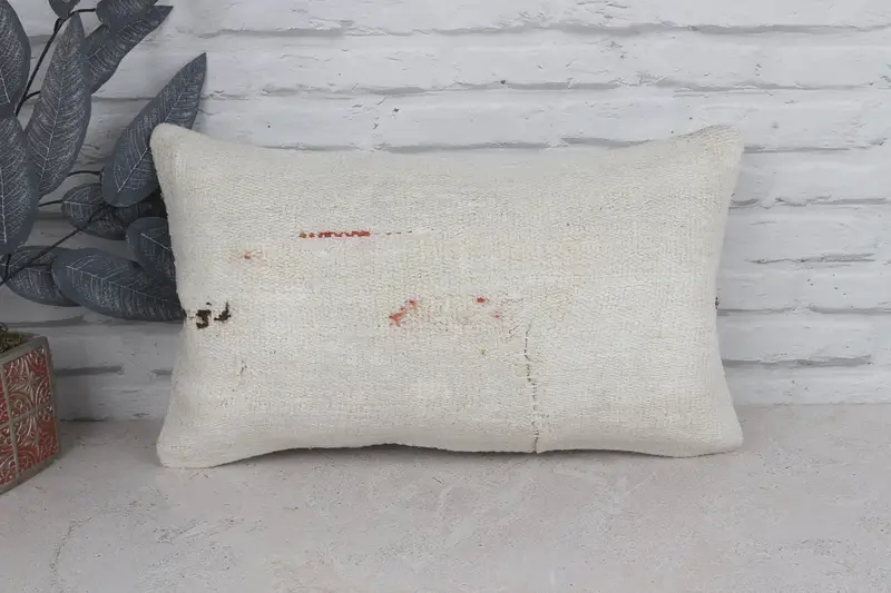 Kilim Pillow Cover, 12x20 White Cushion Cover, Turkish Bench Cushion, Muted Cushion, Turkish Pillow, Pillow Cover, Boho Pillow Sham Cover - 1