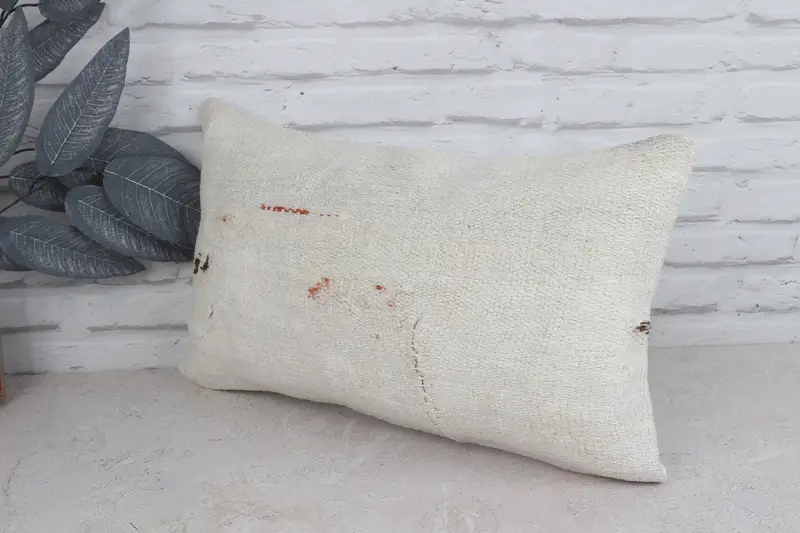Kilim Pillow Cover, 12x20 White Cushion Cover, Turkish Bench Cushion, Muted Cushion, Turkish Pillow, Pillow Cover, Boho Pillow Sham Cover - 4