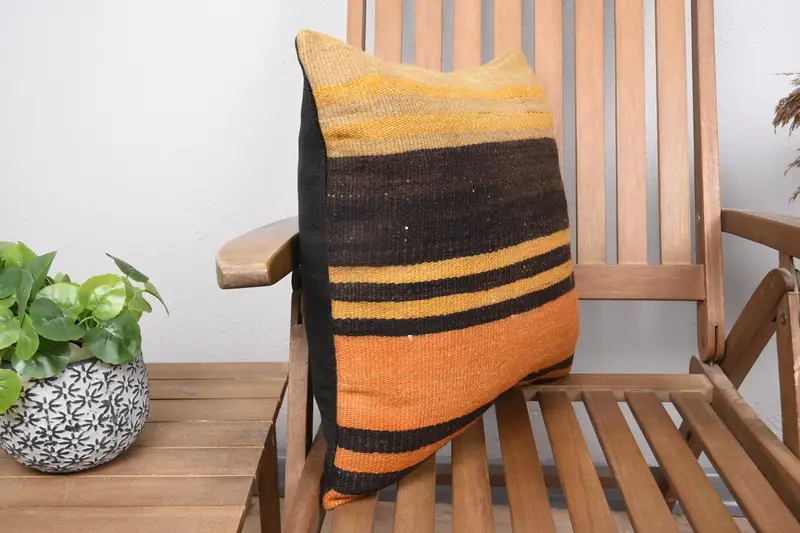Throw Kilim Pillow, Vintage Pillow, 18x18 Yellow Cushion Cover, Personalized Gift Pillow Pillow Case, Pet Cushion Cover, Kilim Pillow, Pillow Cover - 2
