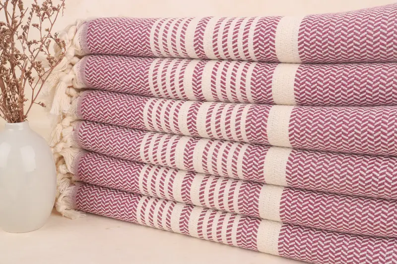 Embroidered Beach Towel Custom Turkish Cotton Beige Stripes, 40x71 Inches