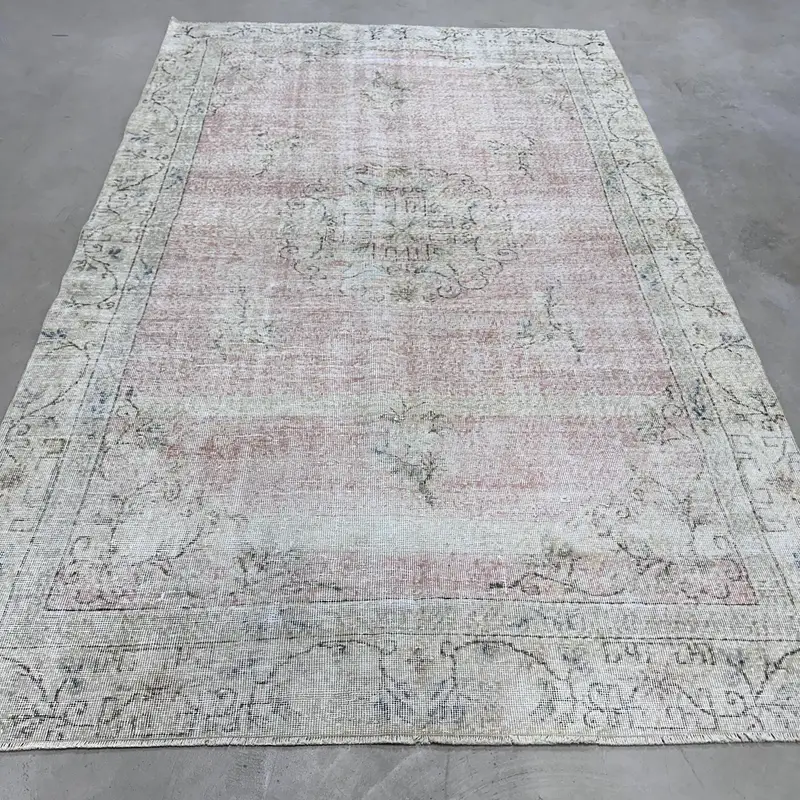 6.1x10 ft Large Turkish Rug, Vintage Rug, Gray Pink Moroccan Wool Rug - 1