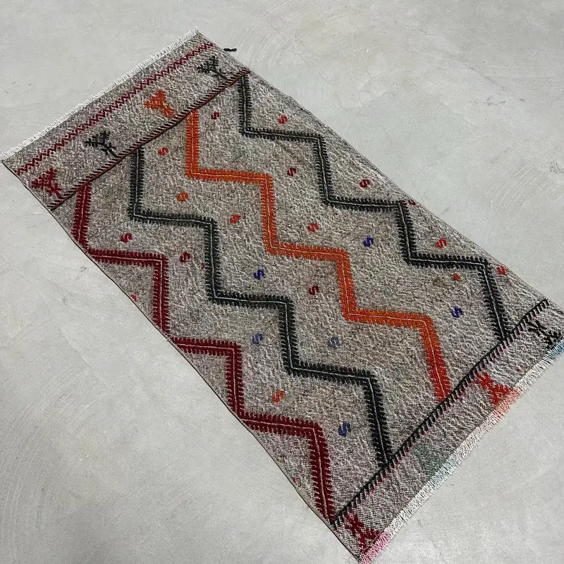 2x3.8 ft Turkish Vintage Rug, Small Rug, Gray Kilim Animal Print Rug - 1