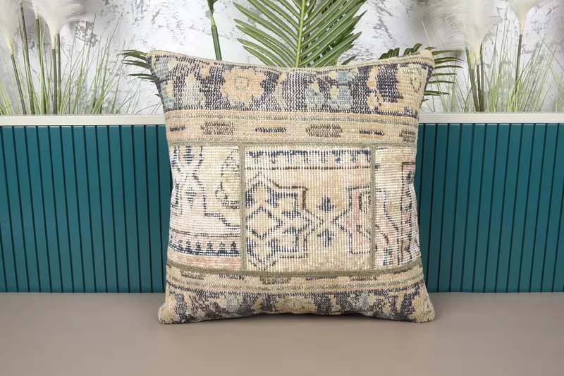 Beige-braunes Patchwork-Wurfkissen, 20x20 besticktes Kissen