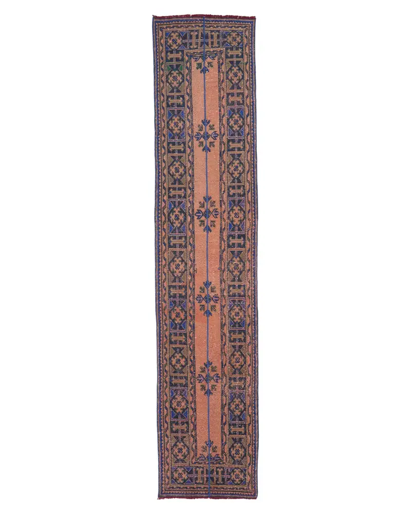 Türk Vintage Halı 2.3x11.2 ft, Kahverengi Oushak Puantiyeli Halı - 1