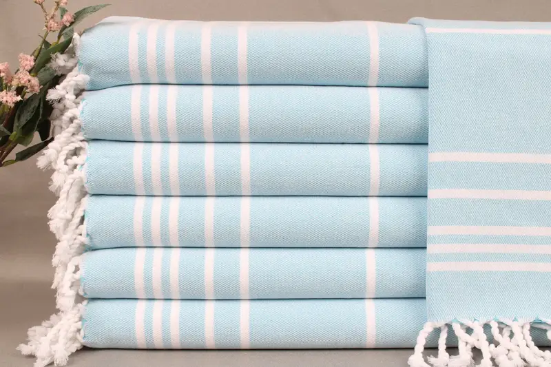 Hanging Kitchen Hand Towel Turquoise Striped, Beige, Turkish Cotton, 18x38 Inches