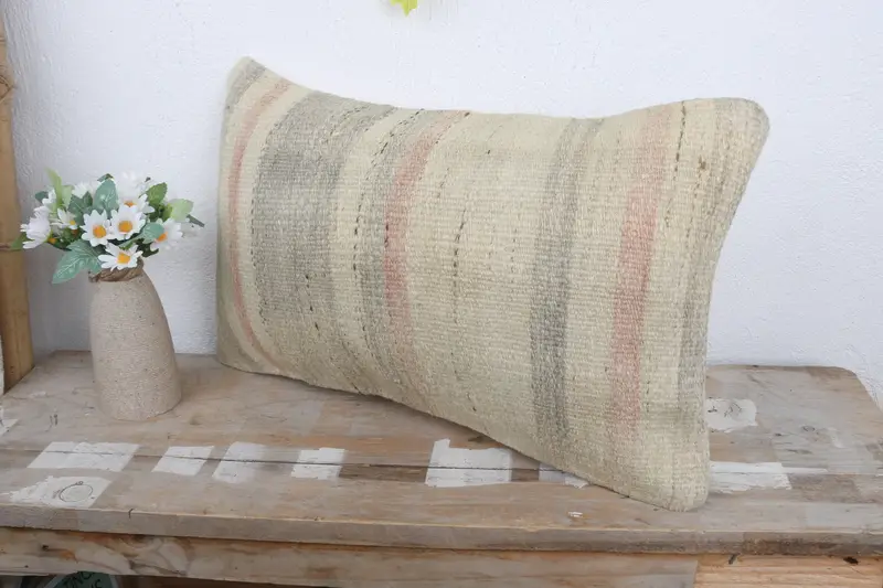 Square Throw Cushion Cover, Pillow for Couch, Cozy Throw Pillow, Cushion, Boho Pillow Sham Cover, Boho Pillow, 12x20 Beige Pillow - 4