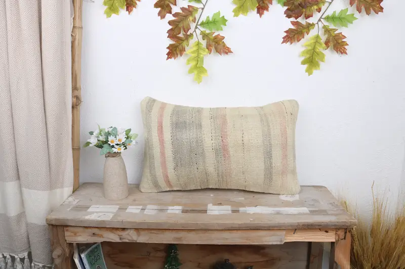 Square Throw Cushion Cover, Pillow for Couch, Cozy Throw Pillow, Cushion, Boho Pillow Sham Cover, Boho Pillow, 12x20 Beige Pillow - 1