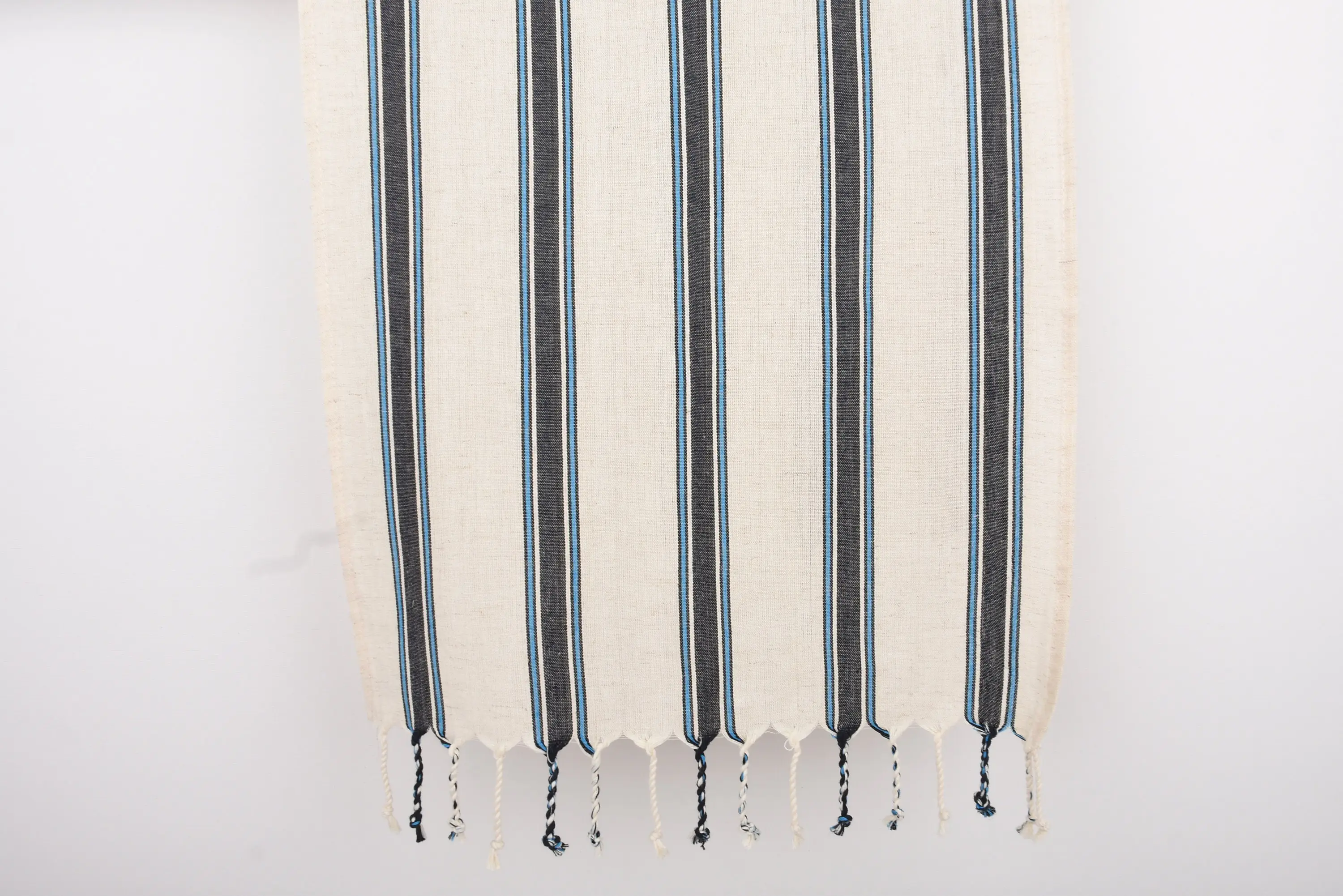 Travel Towel Navy Blue-Turquoise Striped Dish Towel, Organic Cotton, 36x20 Inches - 1