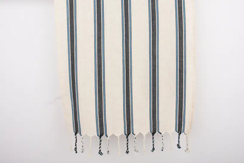 Travel Towel Navy Blue-Turquoise Striped Dish Towel, Organic Cotton, 36x20 Inches