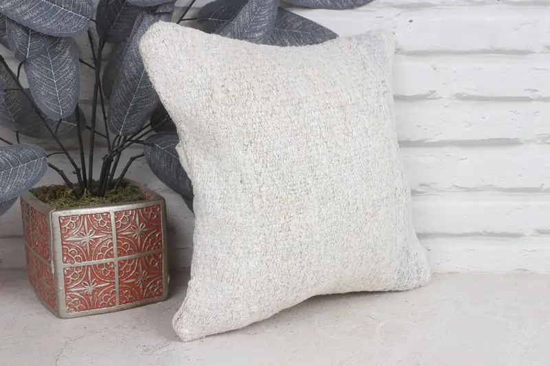 Kilim Pillow Cover, Tribal Cushion, Garden Cushion, Cushion, Turkish Pillow, Vintage Kilim Throw Pillow, Kilim Rug Cushion, 12x12 Beige Pillow Sham - 4