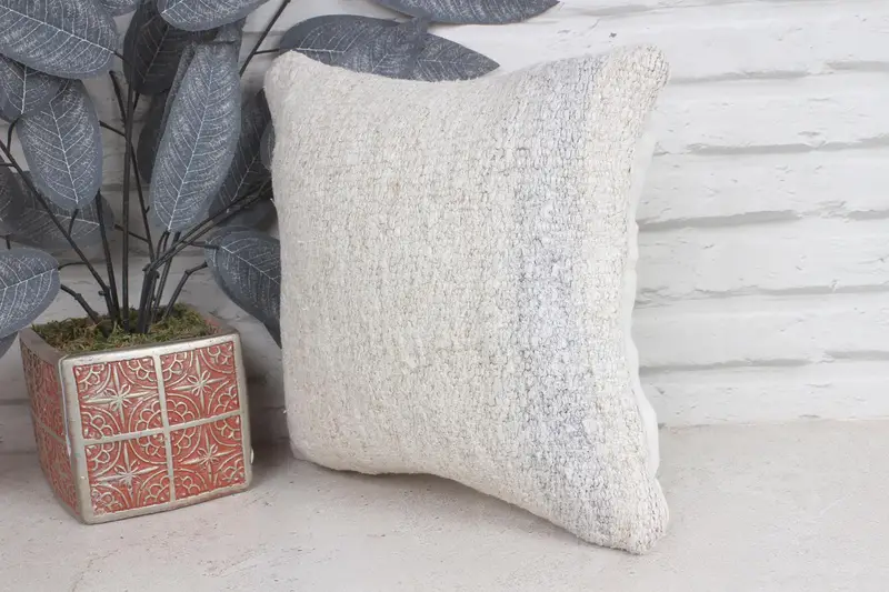 Kilim Pillow Cover, Tribal Cushion, Garden Cushion, Cushion, Turkish Pillow, Vintage Kilim Throw Pillow, Kilim Rug Cushion, 12x12 Beige Pillow Sham - 3