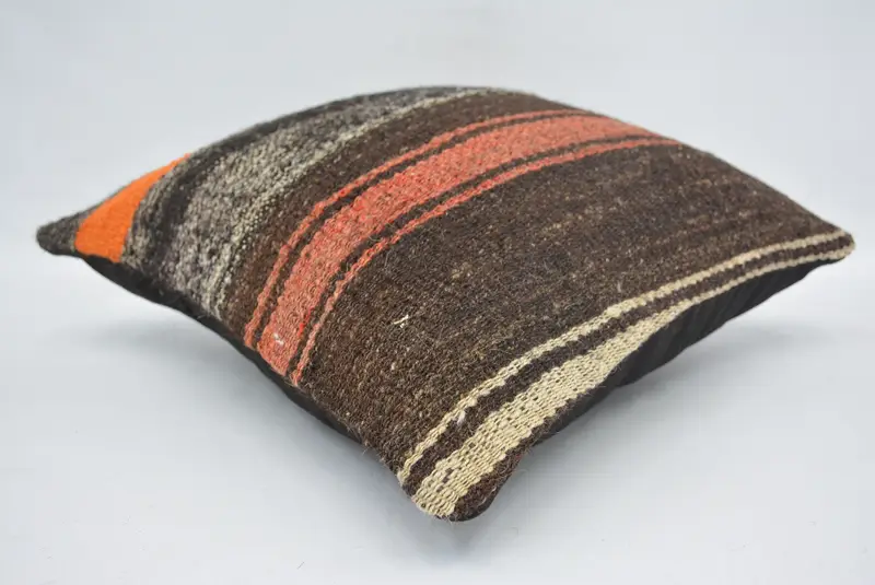 Yoga Pillow Cover, Living Room Throw Pillow Sham, Cushion, 14x14 Brown Cushion, Patio Pillow, Boho Pillow, Kilim Cushion Sham, Turkish Kilim Pillow - 6