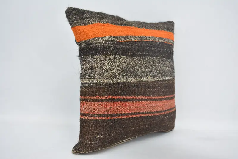 Yoga Pillow Cover, Living Room Throw Pillow Sham, Cushion, 14x14 Brown Cushion, Patio Pillow, Boho Pillow, Kilim Cushion Sham, Turkish Kilim Pillow - 3