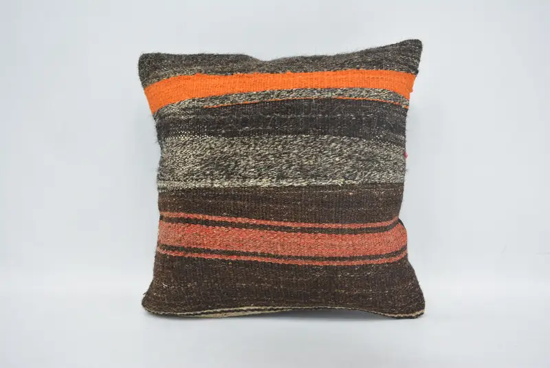 Yoga Pillow Cover, Living Room Throw Pillow Sham, Cushion, 14x14 Brown Cushion, Patio Pillow, Boho Pillow, Kilim Cushion Sham, Turkish Kilim Pillow - 1